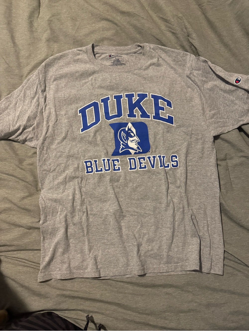 Champion Gray Duke Blue Devils Short Sleeve Tee with Blue Logo
